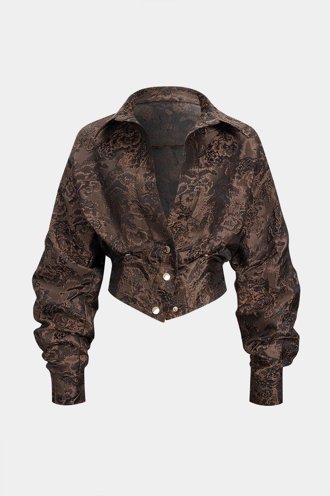 Jacquard-Shirt mit Blumenmuster und gesmokten langen Ärmeln