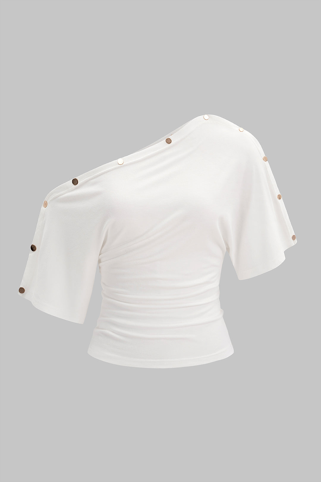 T-shirt asymétrique à manches courtes et boutons métalliques