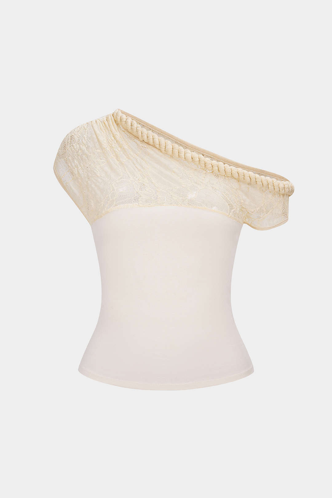 Spitzen-Patchwork-Twist-Knoten-Ein-Schulter-Ärmelloses Top