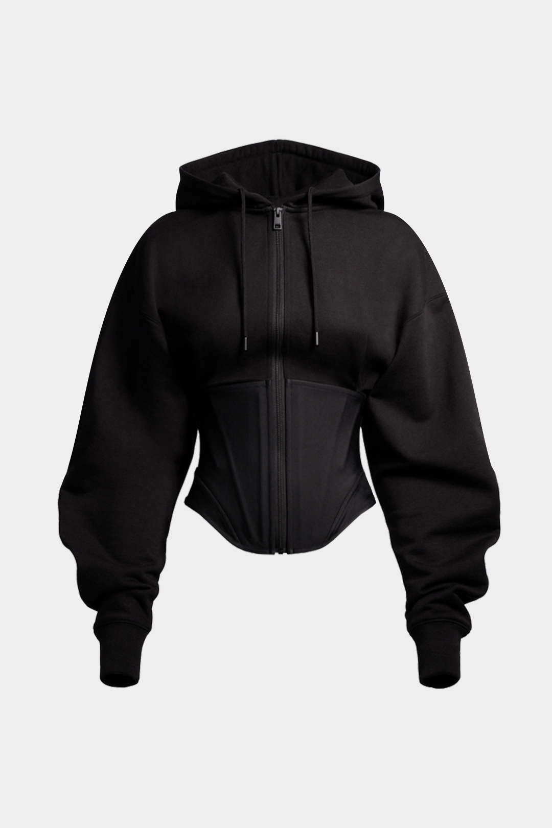 Sweat à capuche corseté à cordon de serrage et fermeture éclair