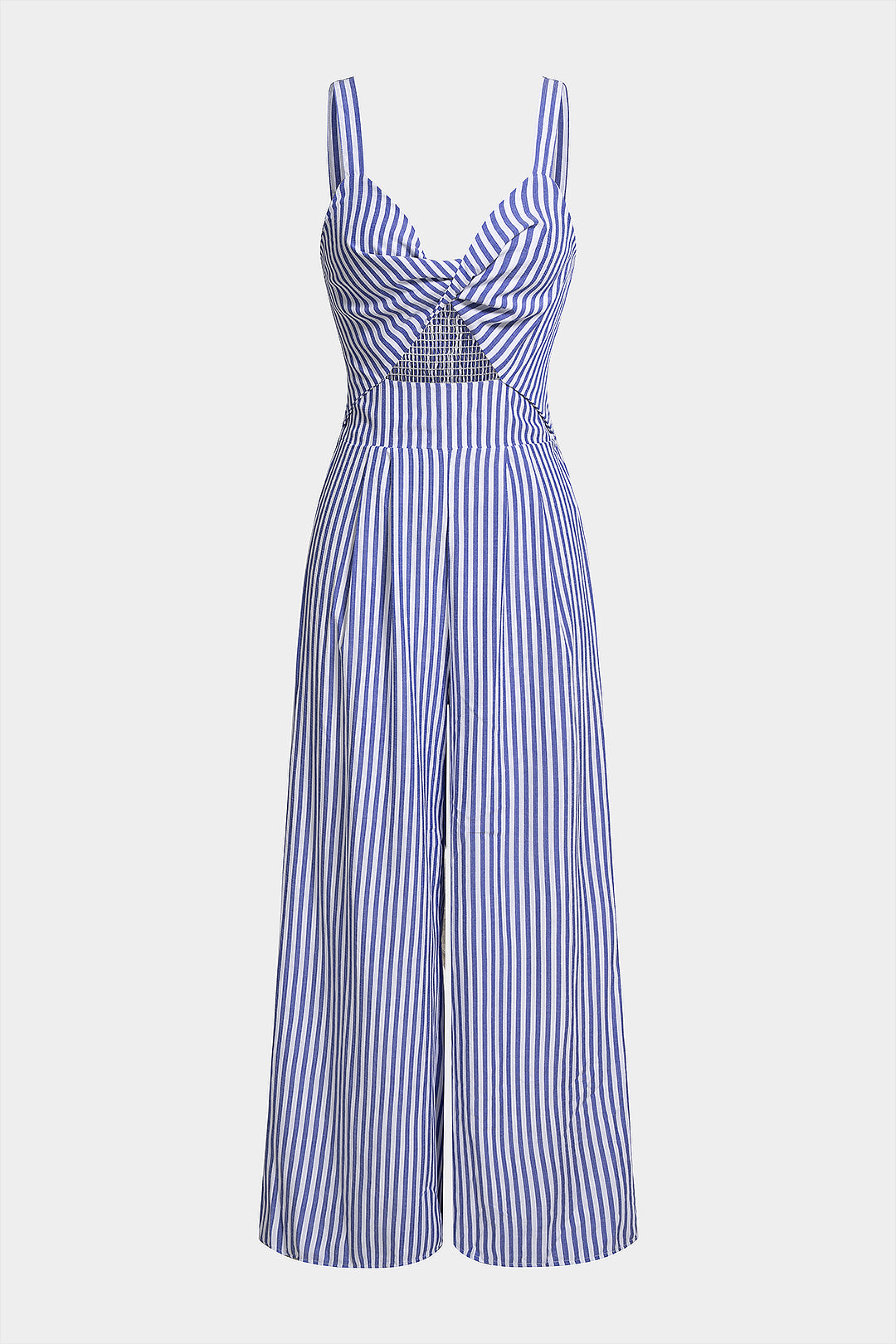 Gestreifter V-Ausschnitt Jumpsuit mit Twist-Knoten und Cut-Outs ohne Ärmel