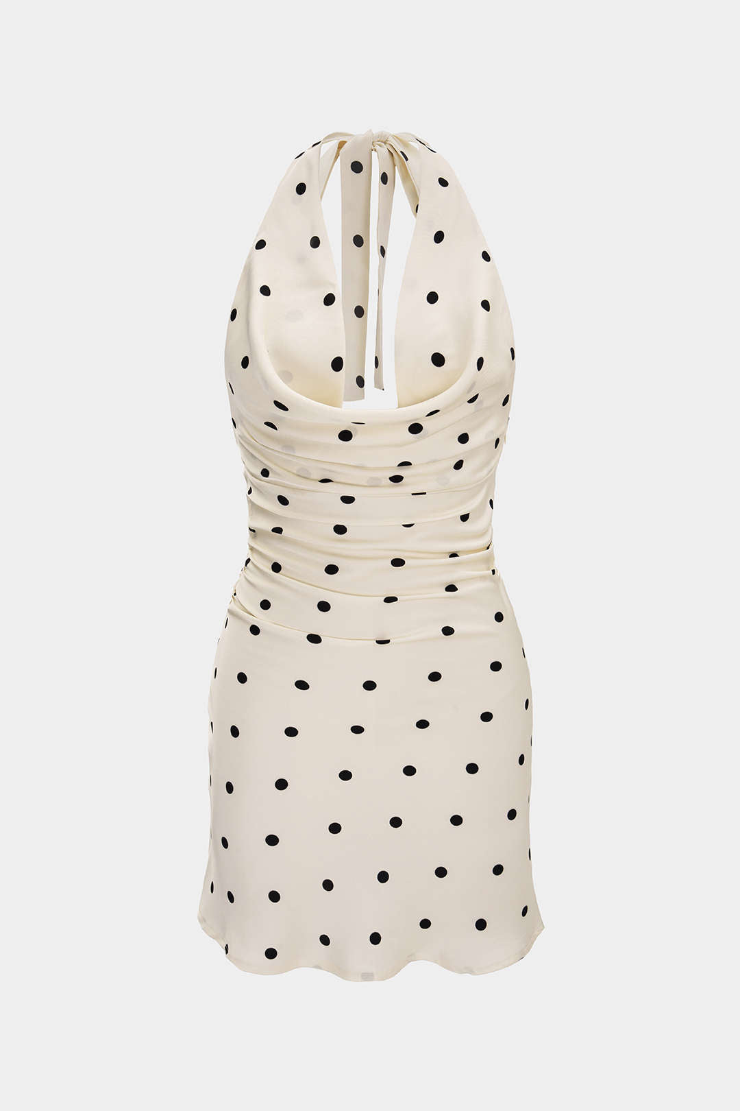 Gepunktetes Satin-Neckholder-Minikleid mit Wasserfallausschnitt und freiem Rücken
