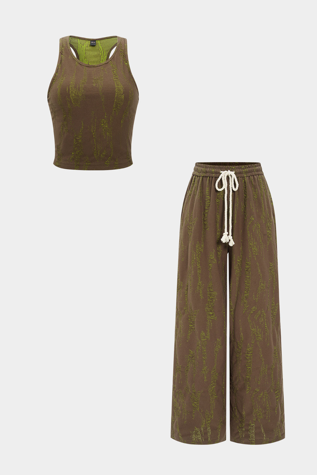 Ensemble débardeur court déchiré et pantalon taille haute à cordon de serrage