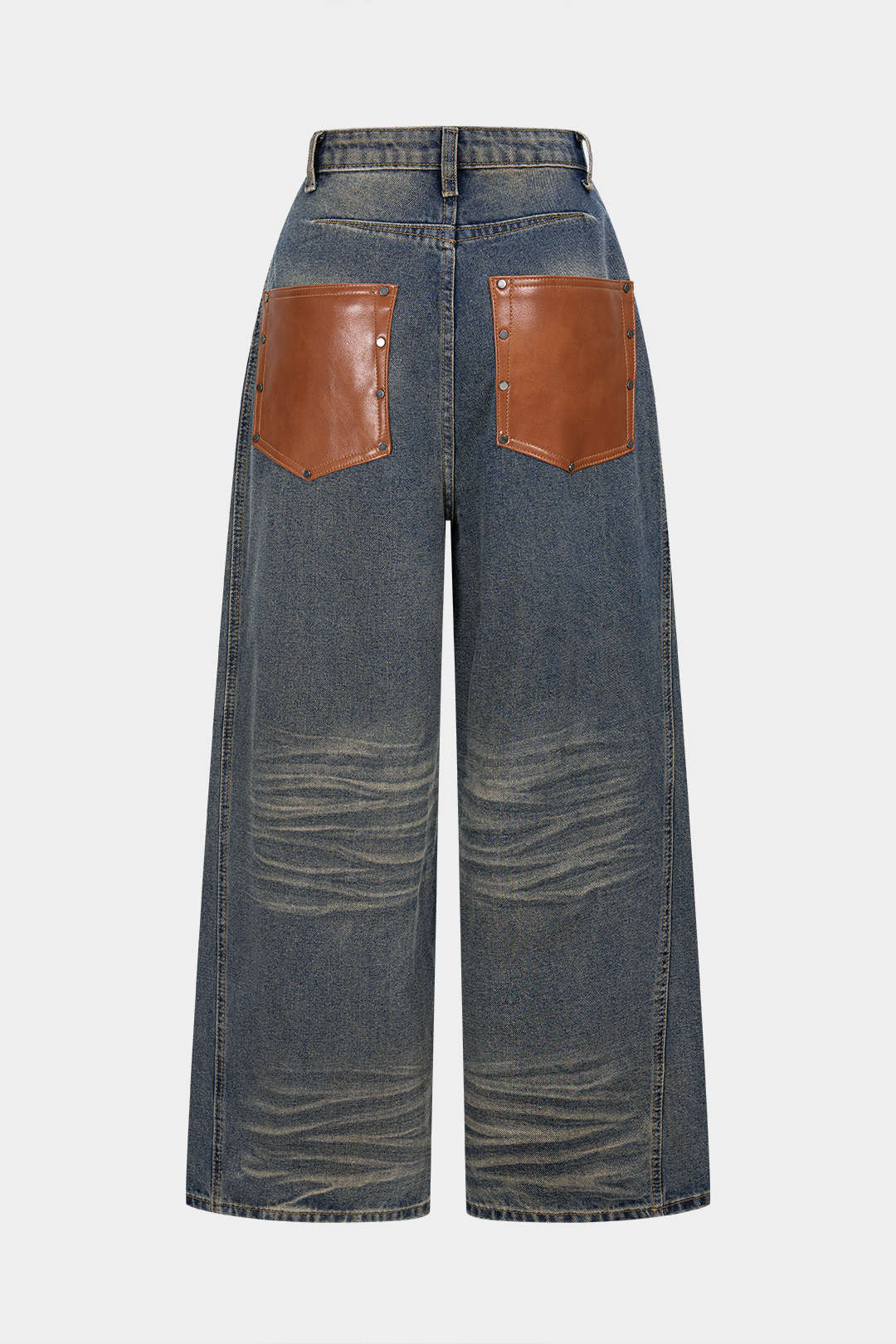 Jean large en simili-cuir patchwork denim