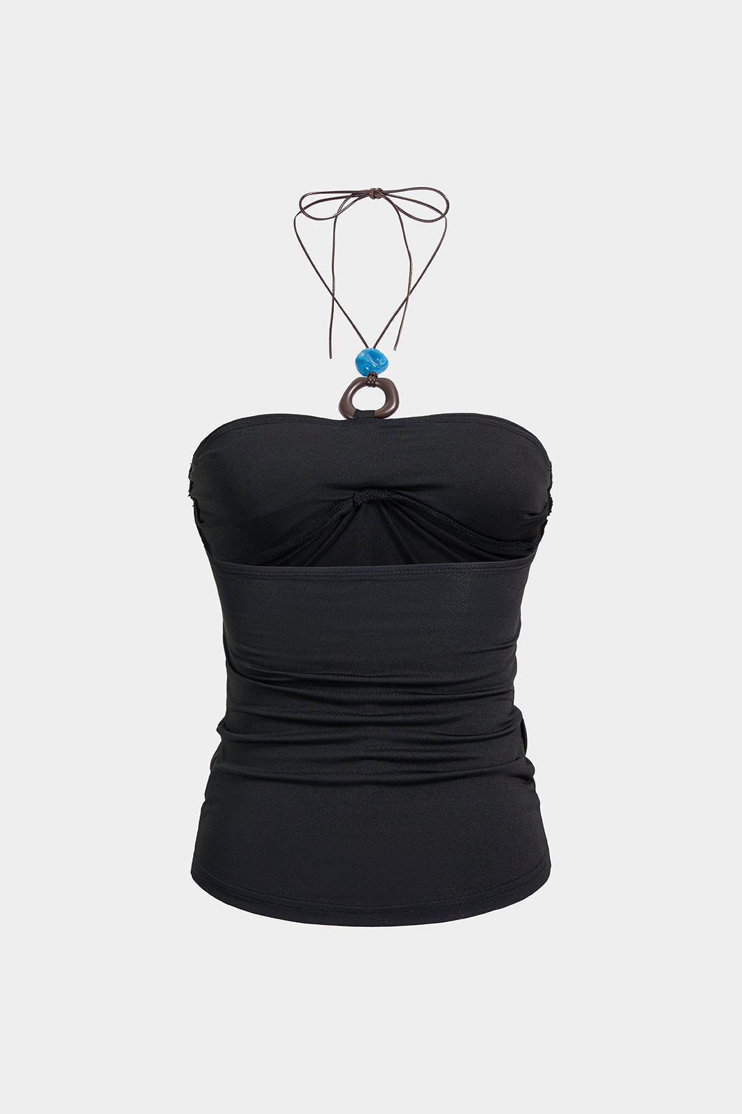 Beaded Halter Neck Tie Back Ruched Cami Top