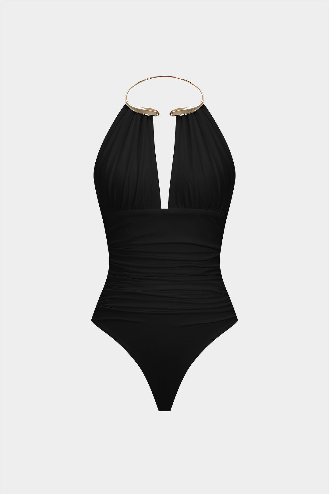 Metallic Deko Neckholder Geraffter Ärmelloser Rückenfekter Bodysuit
