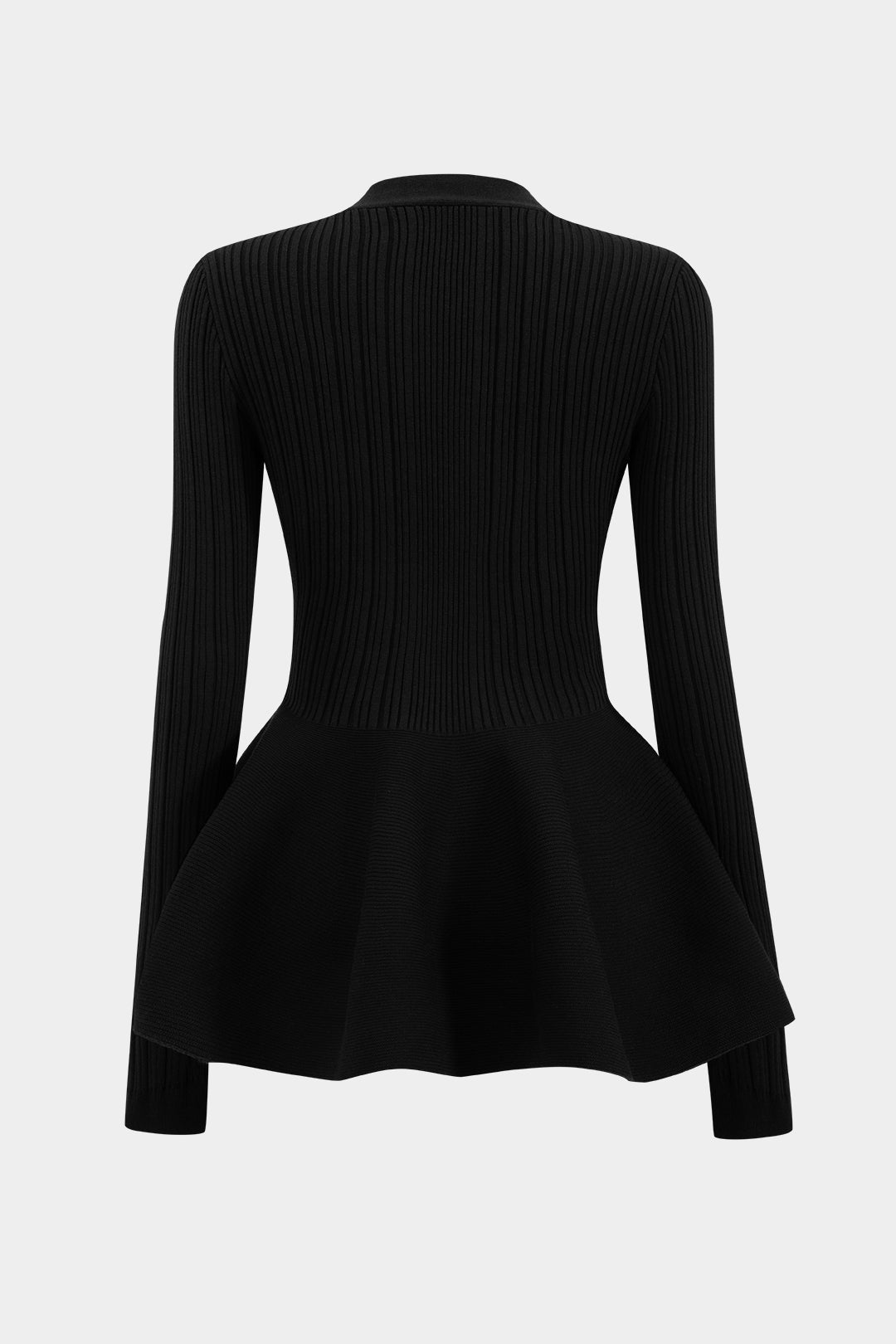 Solid V-Neck Puff Hem Sweater Cardigan