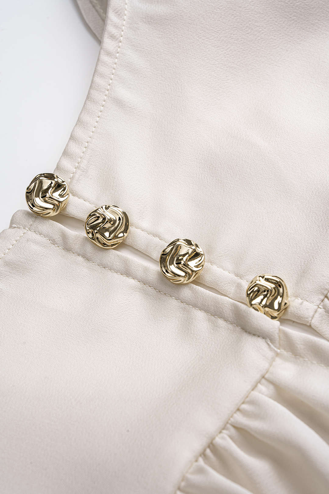 Satin V-Neck Ruched Long-Sleeve Shirt