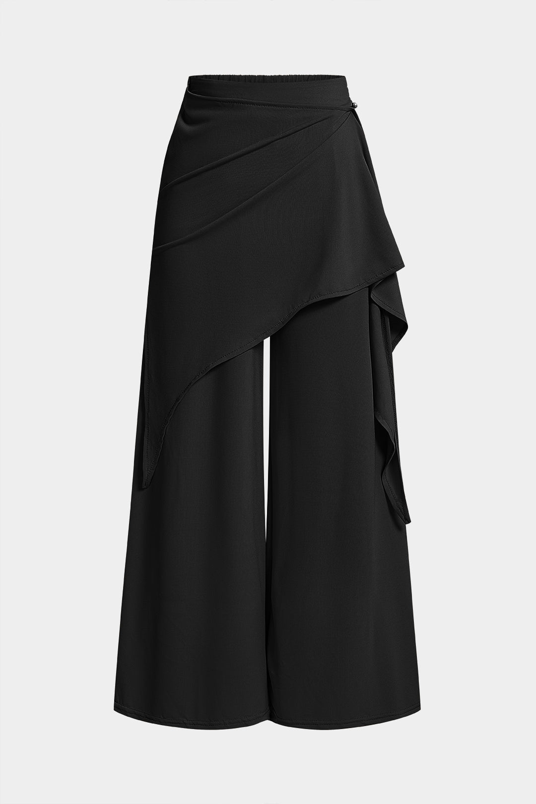 Asymmetrische geraffte Hose mit weitem Bein und Bindedetail