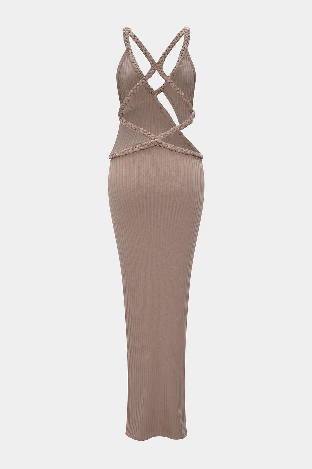 Robe longue asymétrique sans manches et dos nu tressé