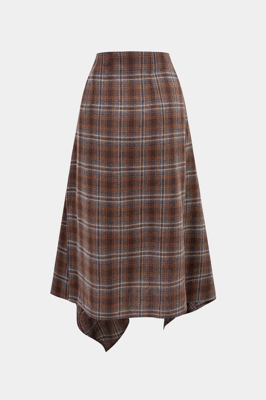 Plaid Print Asymmetrical Ruched Split Skirt