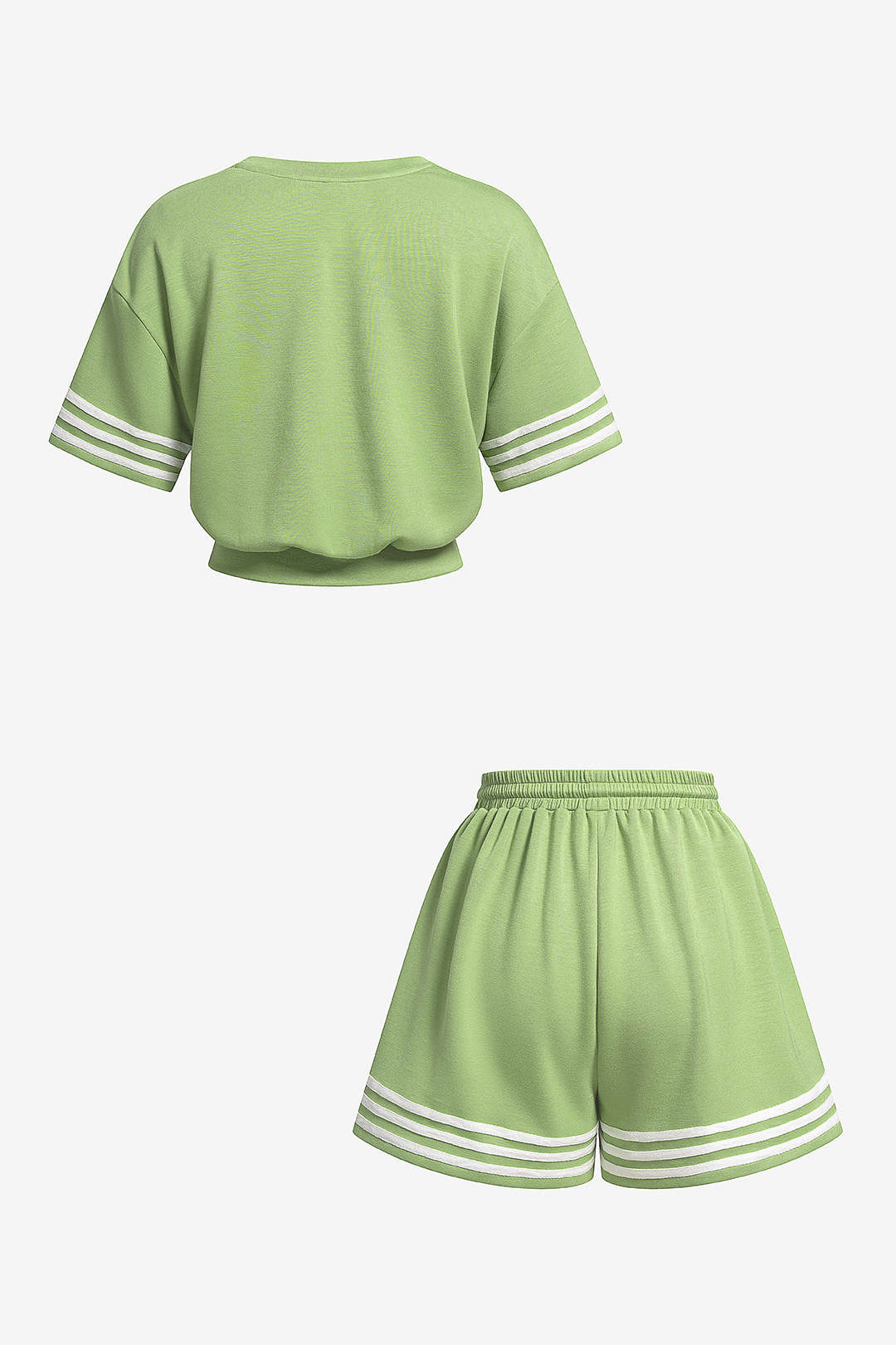 Gestreiftes T-Shirt mit Rundhalsausschnitt und kurzen Ärmeln und Shorts mit Kordelzug-Bindung im Set