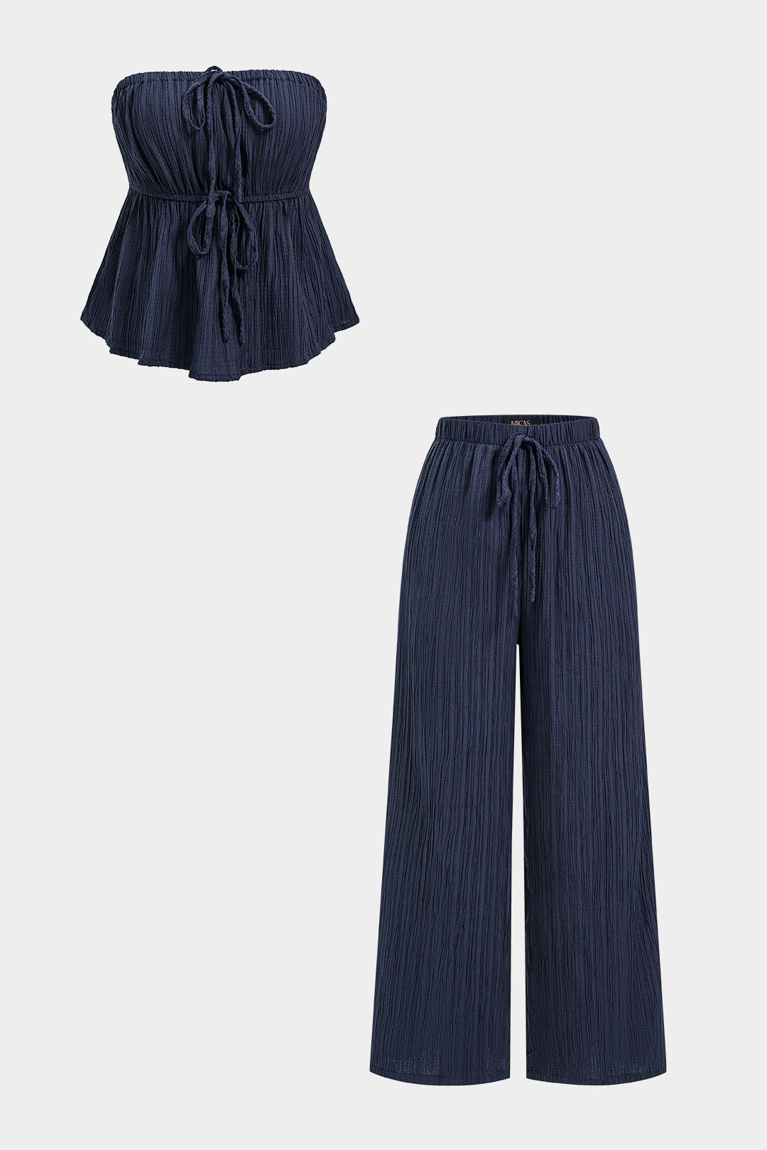 Ruffle Tie-Up Tube Top And Wide-Leg High Waist Pants Set