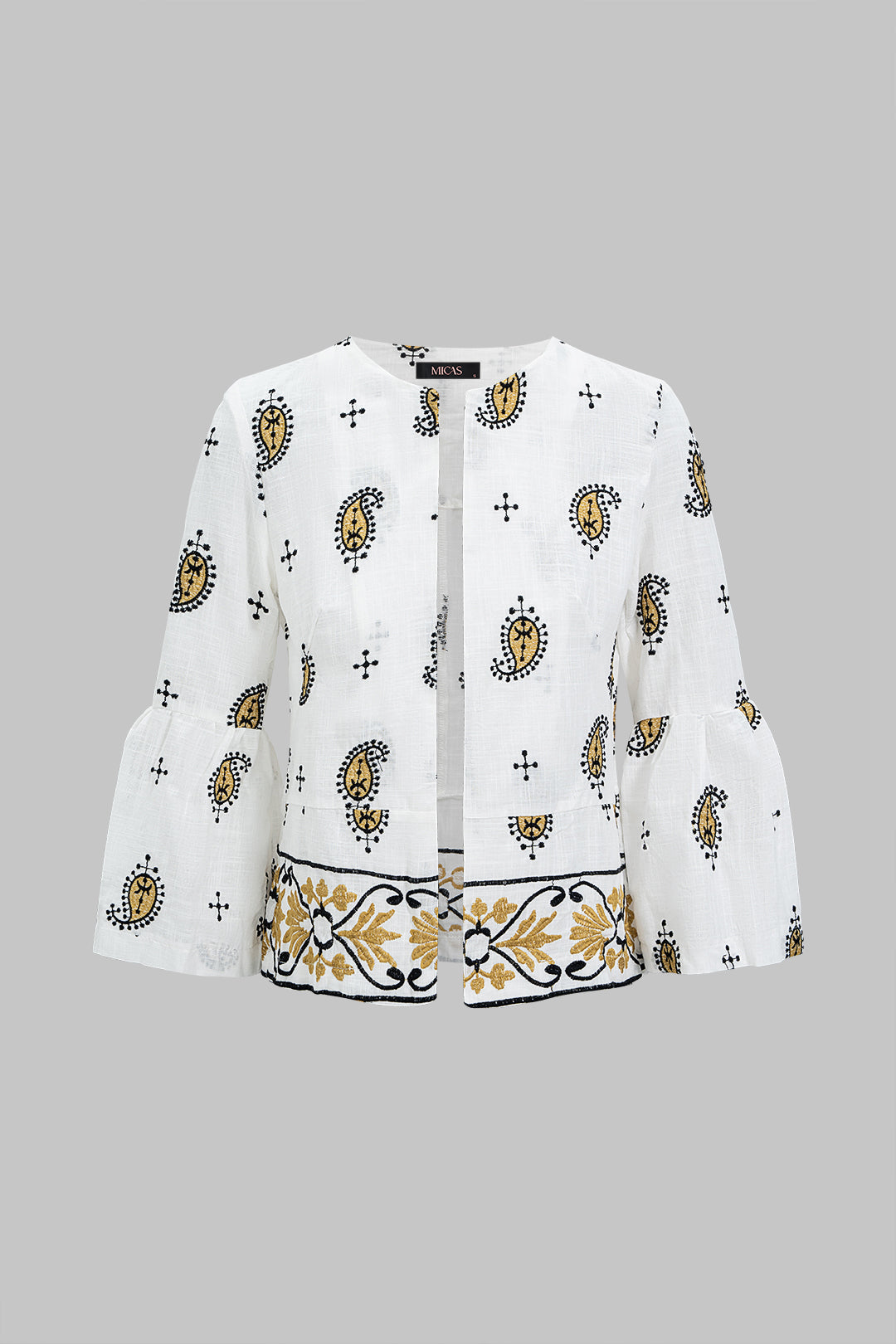 Besticktes Rundhals-Langarmshirt