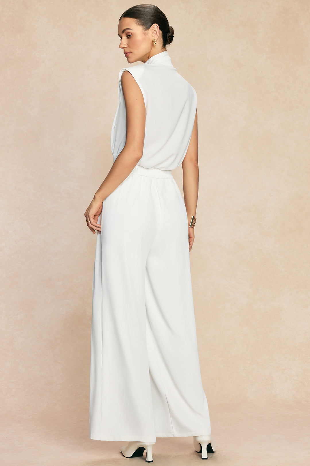 Einfarbige High-Waist-Hose mit weitem Bein