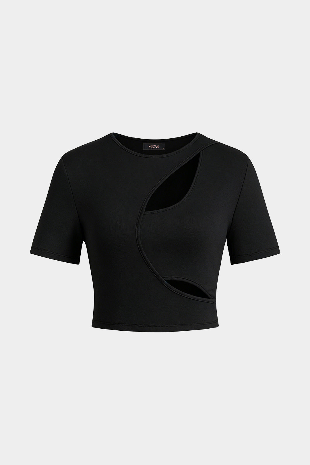 Rundhals-T-Shirt mit asymmetrischen Cut-Outs und kurzen Ärmeln