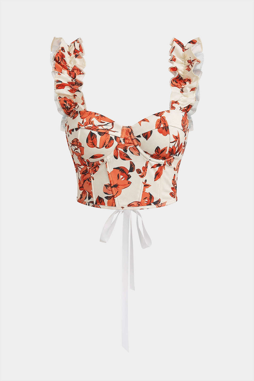 Floral Print Corset Tie Back Cropped Cami Top