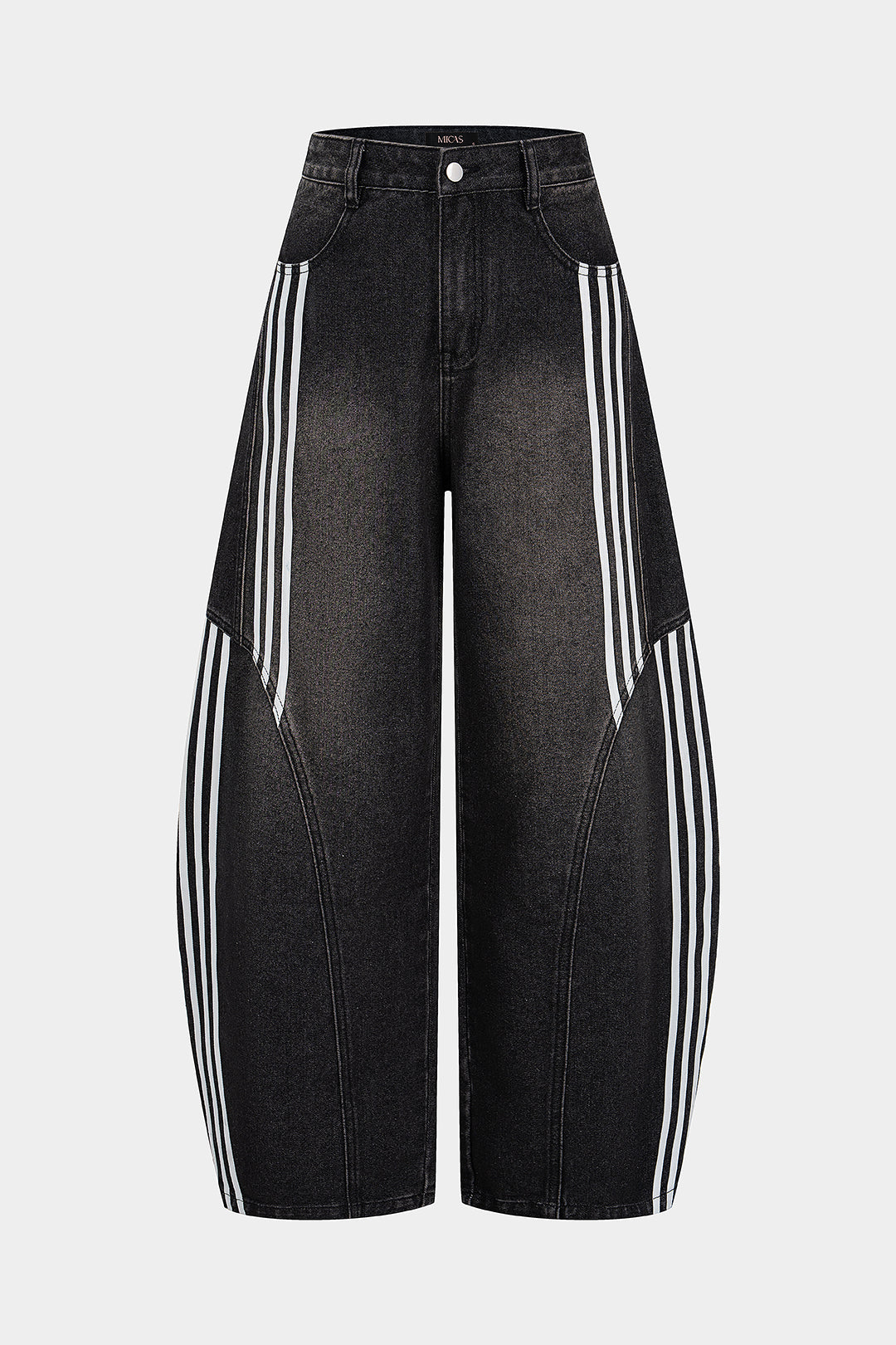 Denim Contrast Stripes Wide Leg Jeans