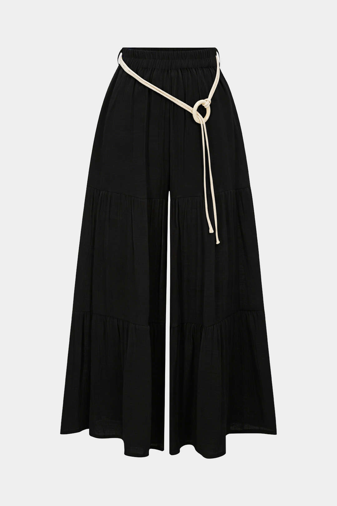 Pantalon large taille haute froncé ceinturé