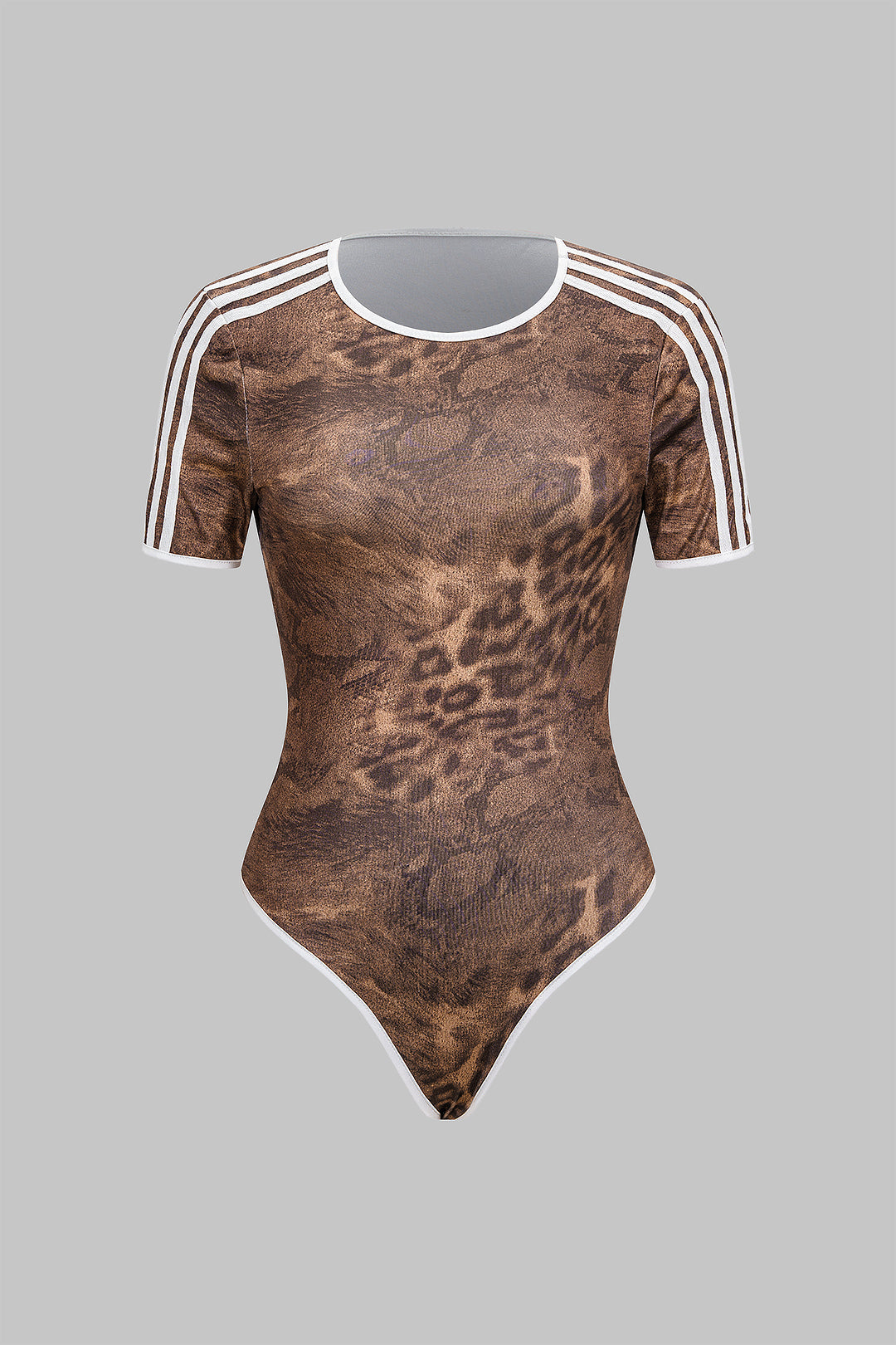 Leopard-Streifen-Druck Rundhals Kurzarm Body