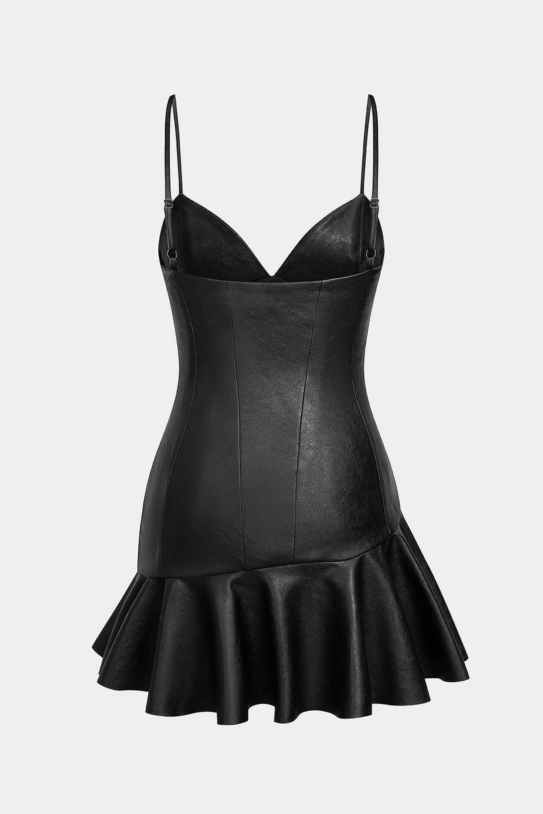 Kunstleder Asymmetrischer Volant Saum Slip Ärmelloses Mini-Kleid