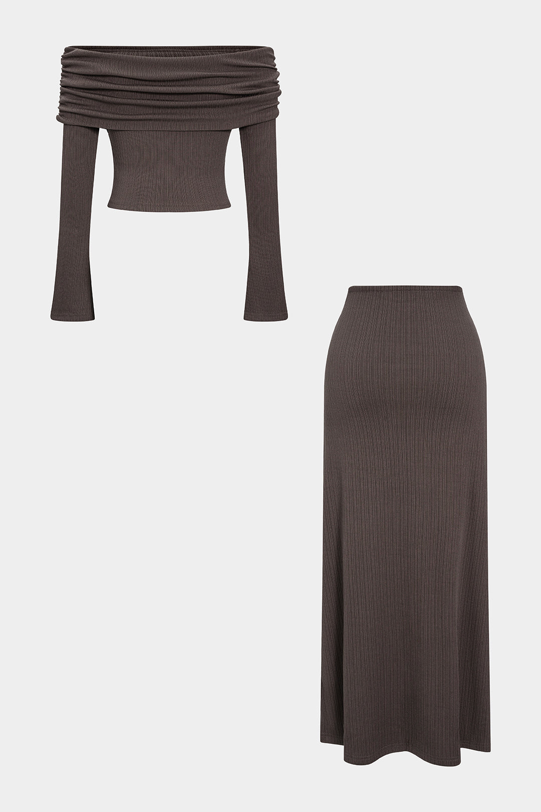 Off Shoulder Long-Sleeve Top And Twist Knot Skirt Set