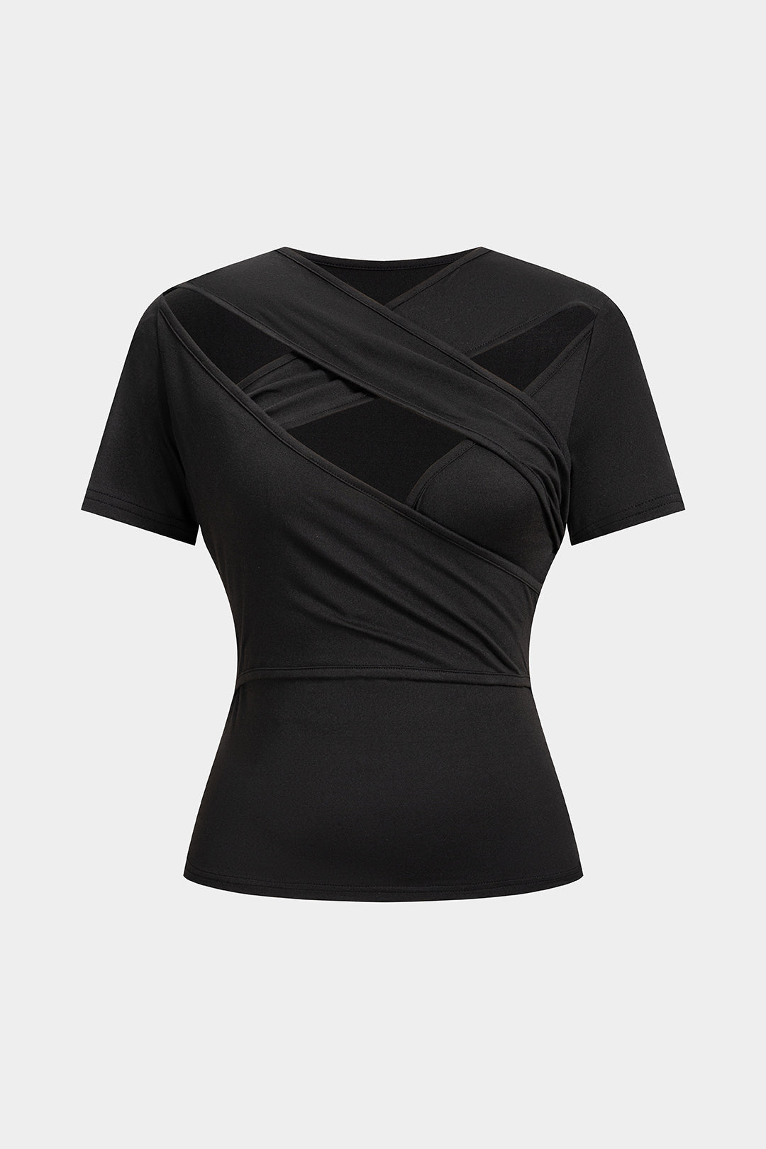 Gekreuztes, asymmetrisch ausgeschnittenes Kurzarm-T-Shirt