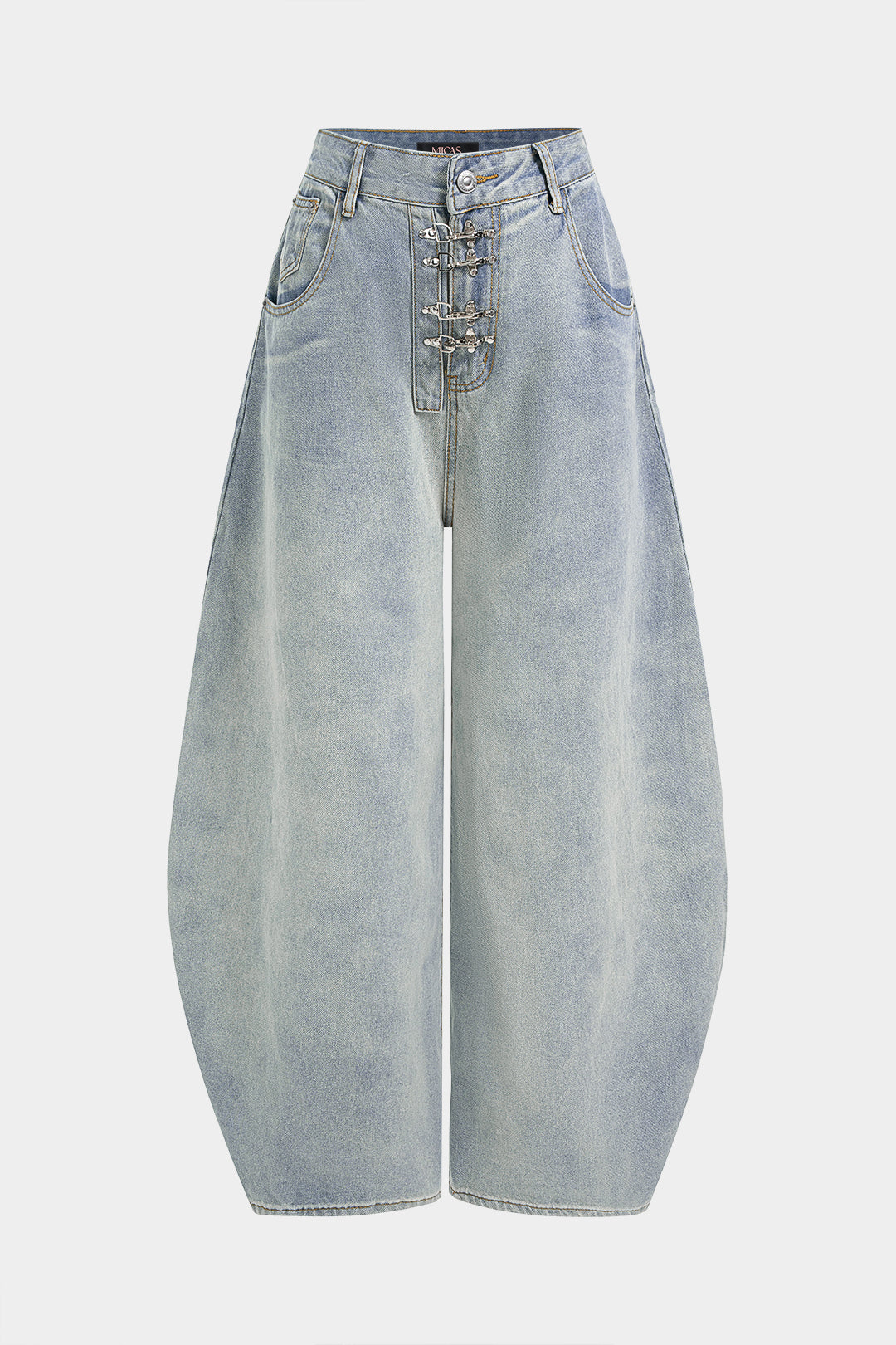 Jeans mit weitem Bein und Metallschnalle aus Denim