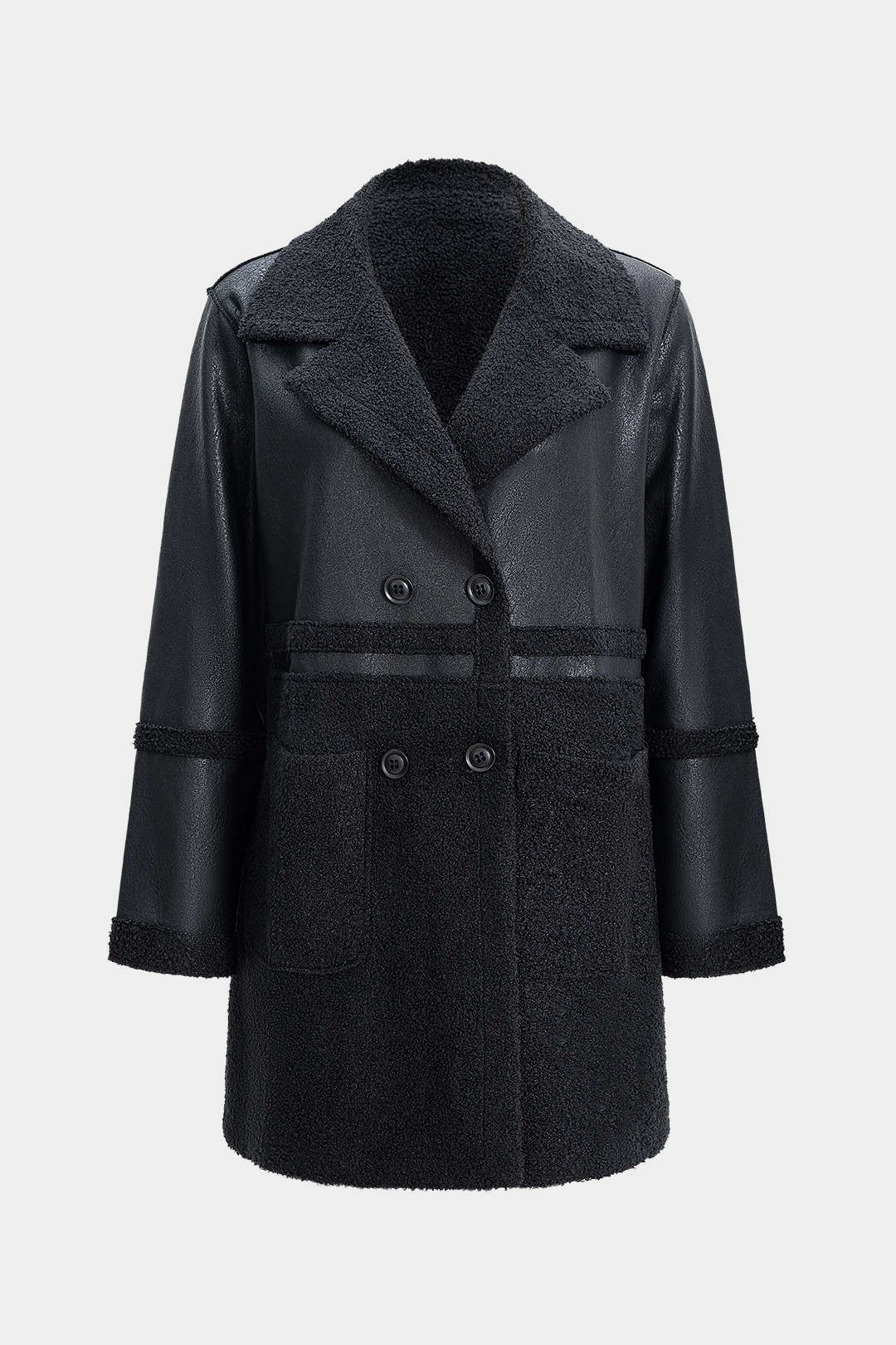 Faux-Leder-Patchwork-Knopfmantel