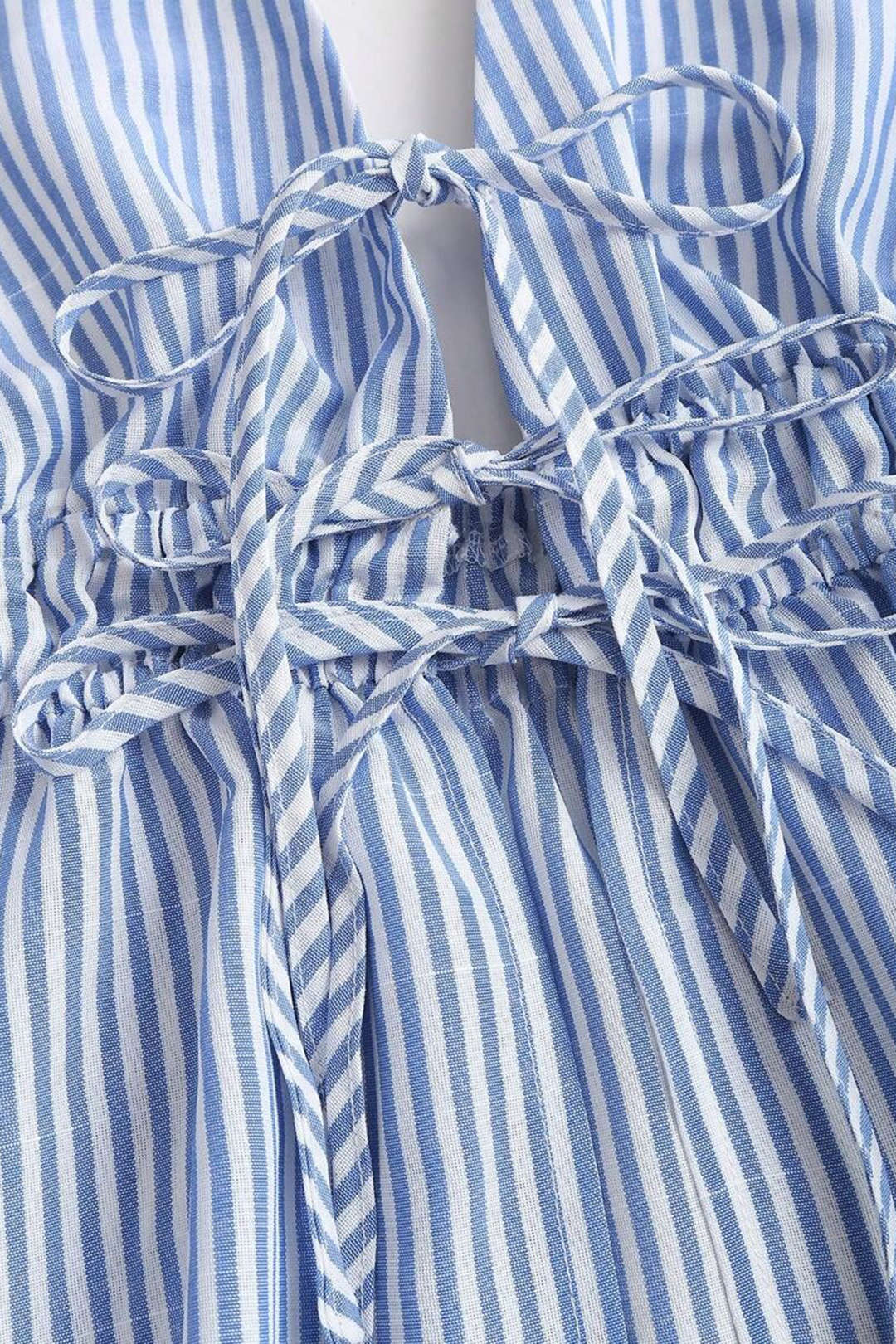 Gestreiftes Neckholder-Oberteil mit V-Ausschnitt, zum Binden, mit Cut-Out und rückenfrei