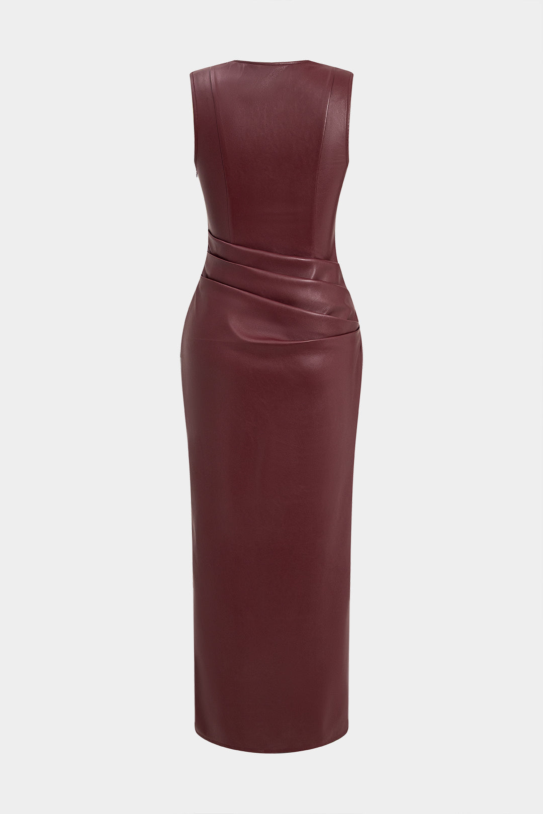 Robe longue froncée en similicuir à col en V