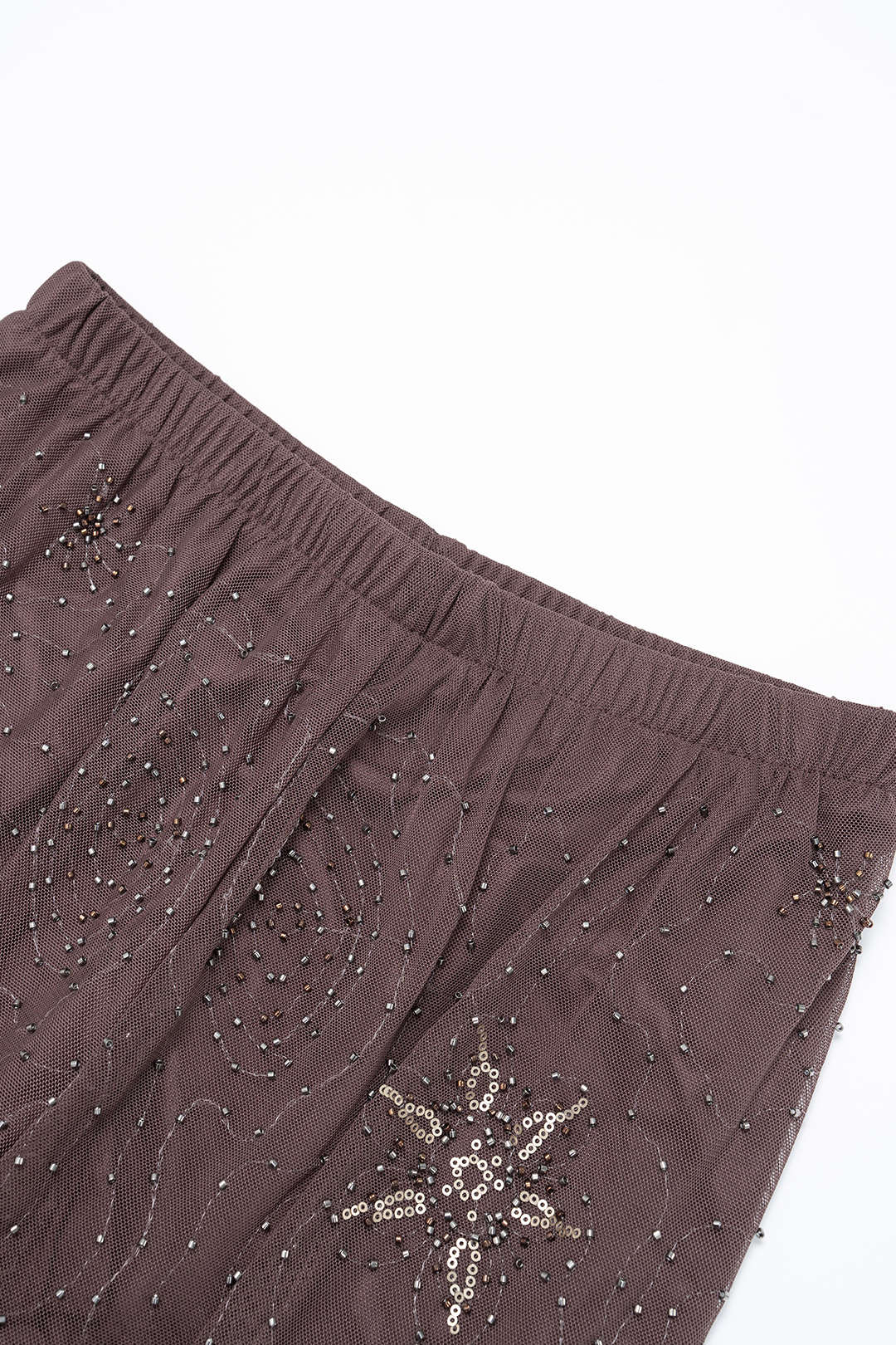 Mesh Beaded Shirred Waistband Pants