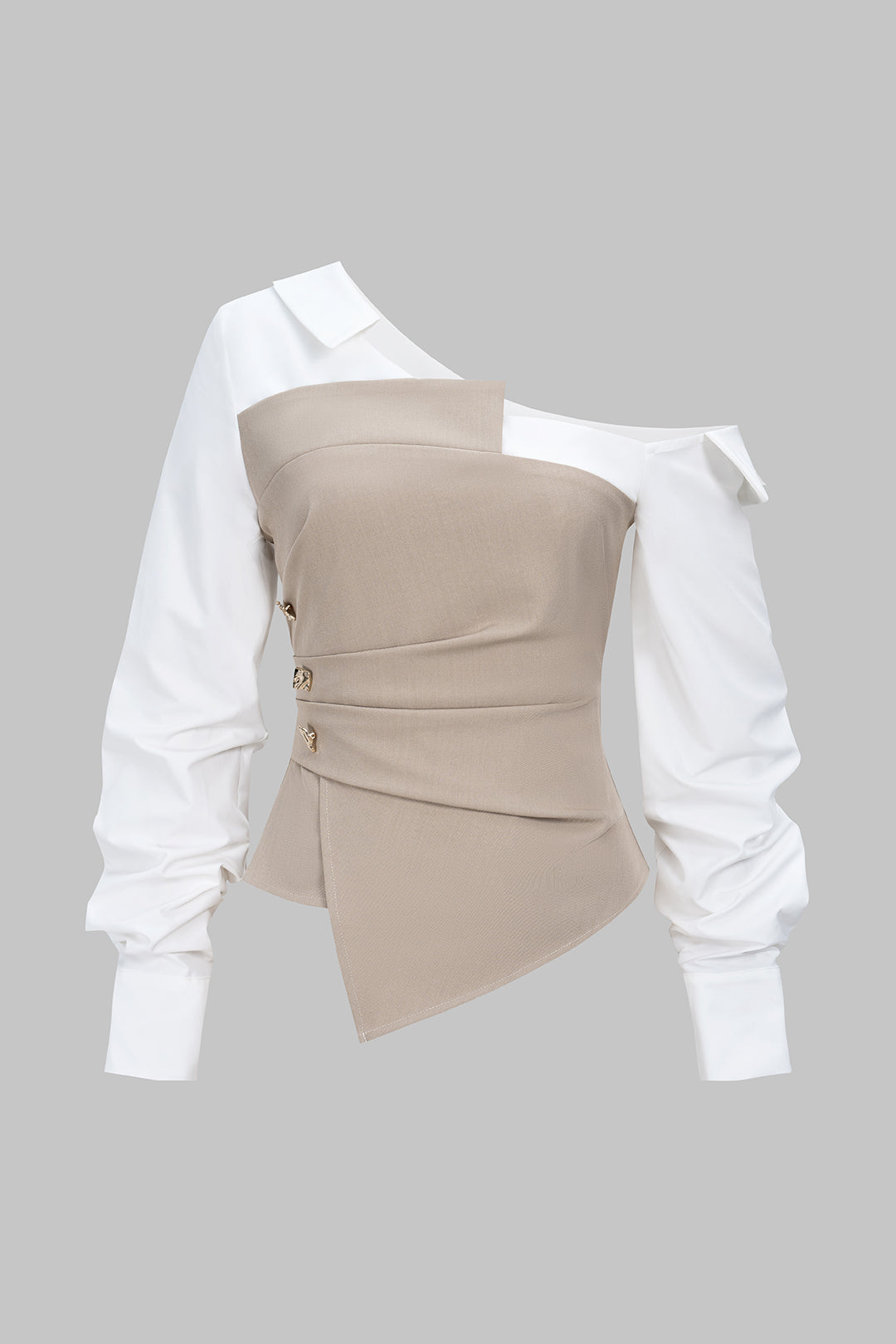 One Shoulder Metallic Decor Zipper Asymmetrical Long-Sleeve Shirt