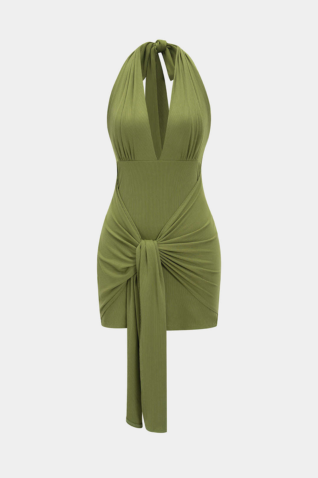 Halter V-Neck Backless Knotted Sleeveless Maxi Dress