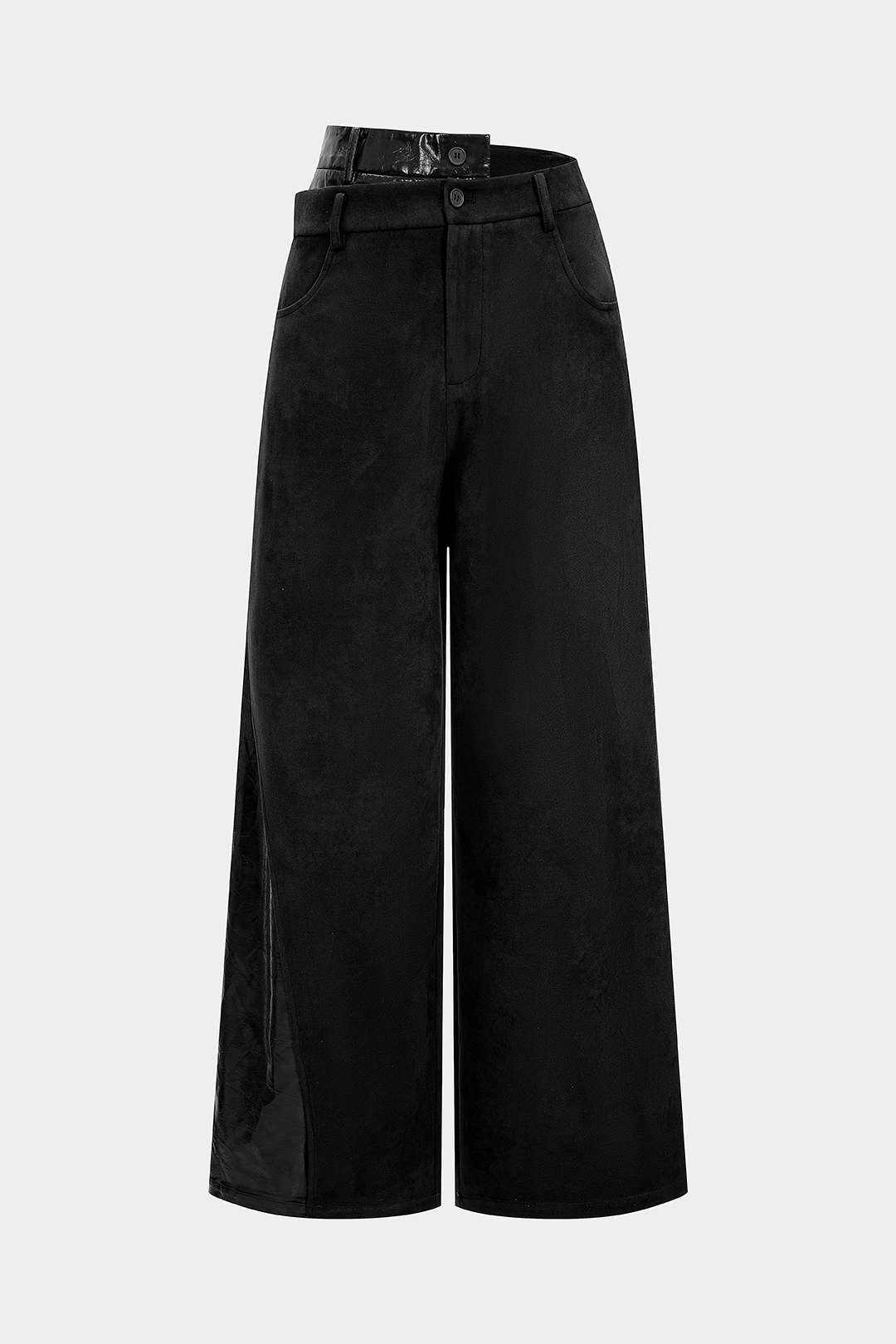 Faux Leather Suede Patchwork High Waist  Asymmetrical Pants