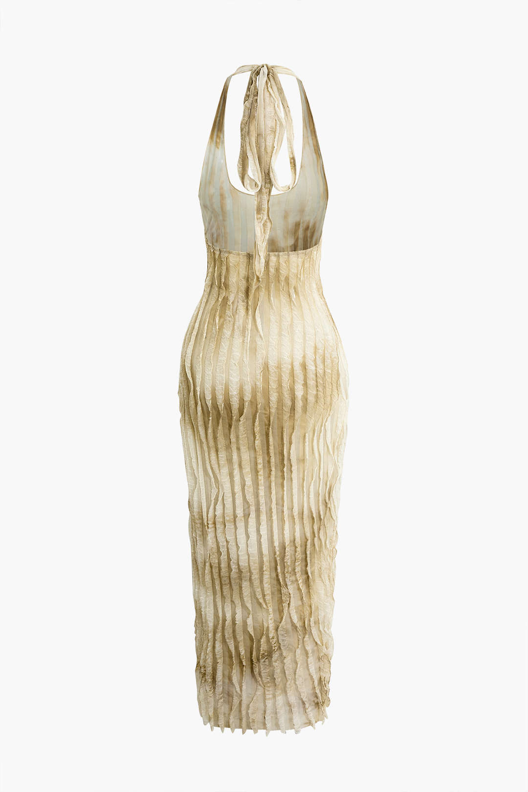 Robe longue dos nu à volants texturés transparents