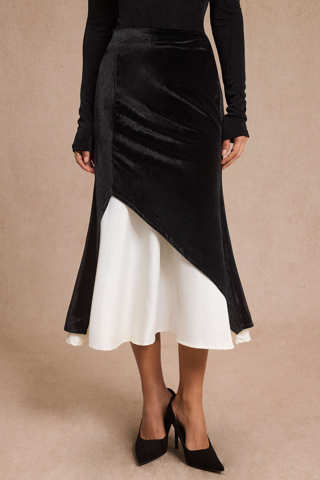 Velvet Patchwork Asymmetrical High Waist Skirt
