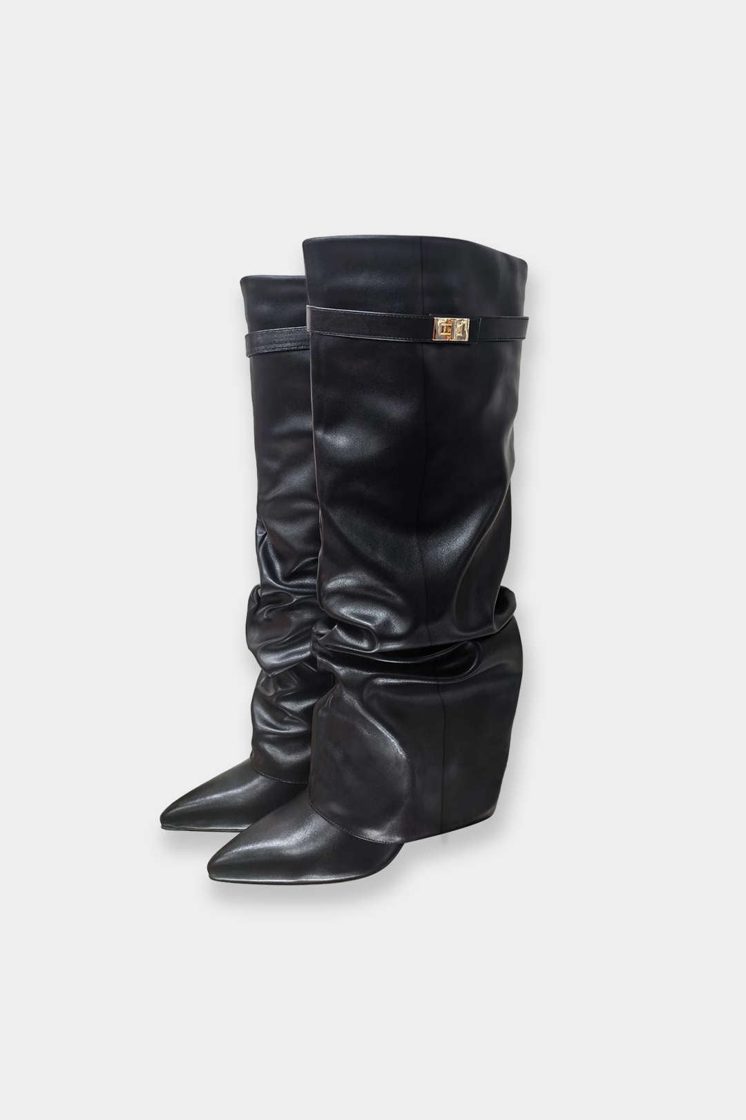 Geraffte spitz zulaufende Kniehohe Stiefel aus Leder