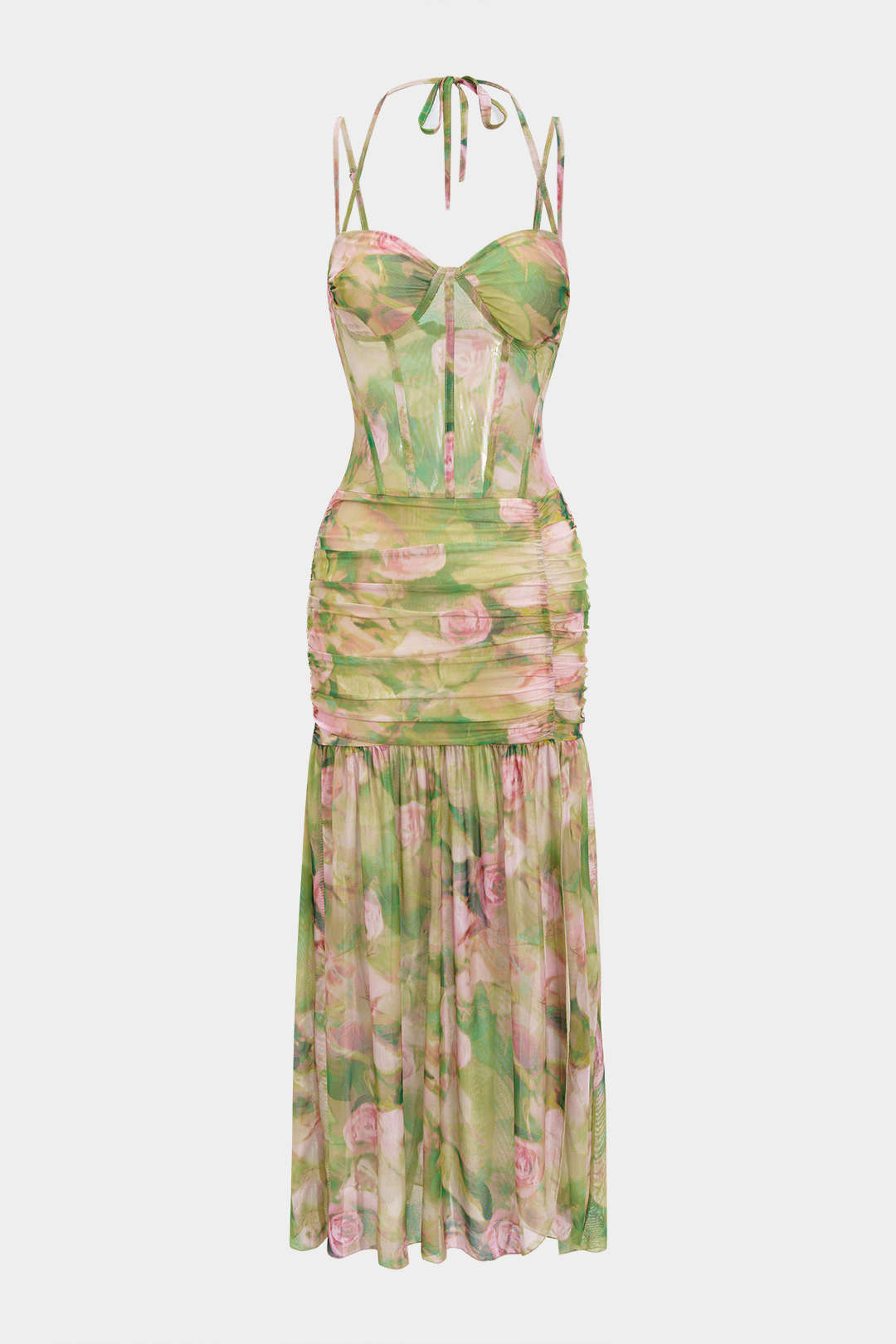 Robe midi sans manches à nouer et à fente, imprimé floral