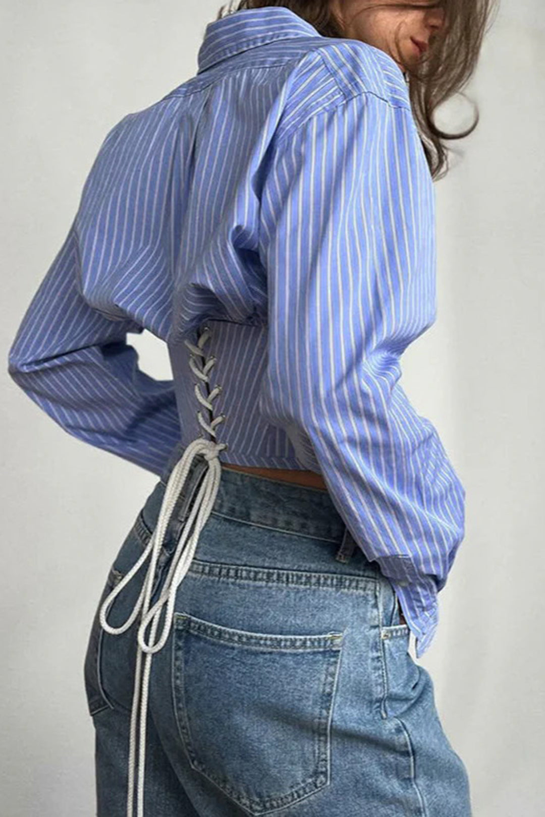 Stripes Print Tie-Back Long-Sleeve Shirt