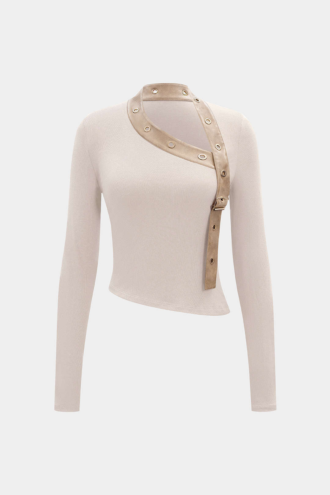 Faux Leather Metallic Asymmetrical Long-Sleeve Top