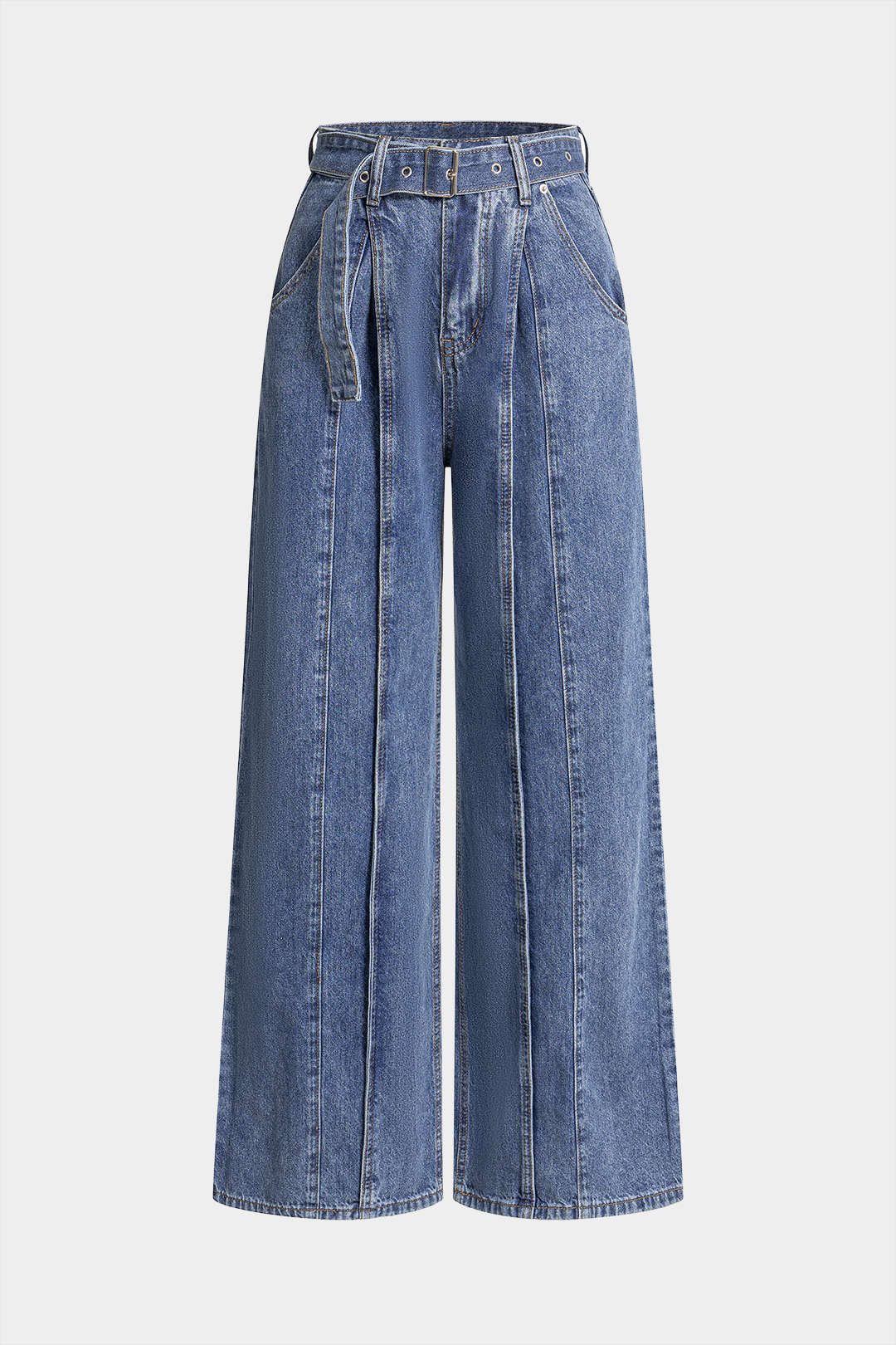 Denim-Jeans mit geradem Bein und Gürtel