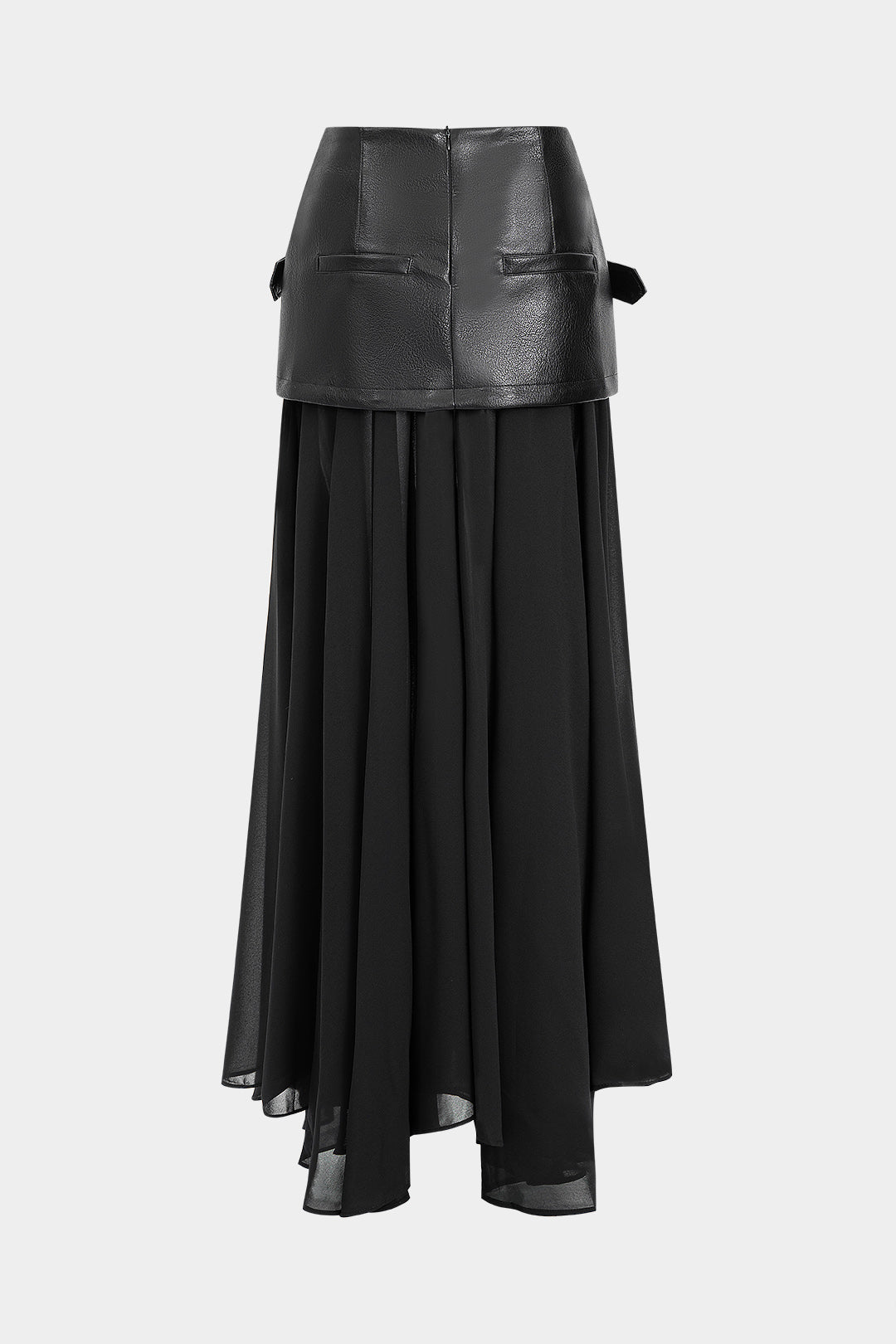 Asymmetrischer Midirock aus Kunstleder-Patchwork