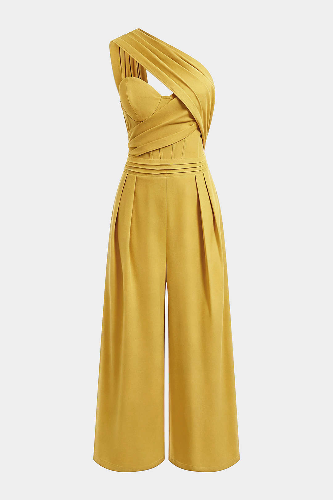 Linen One Shoulder Asymmetrical Ruched Sleeveless Jumpsuit