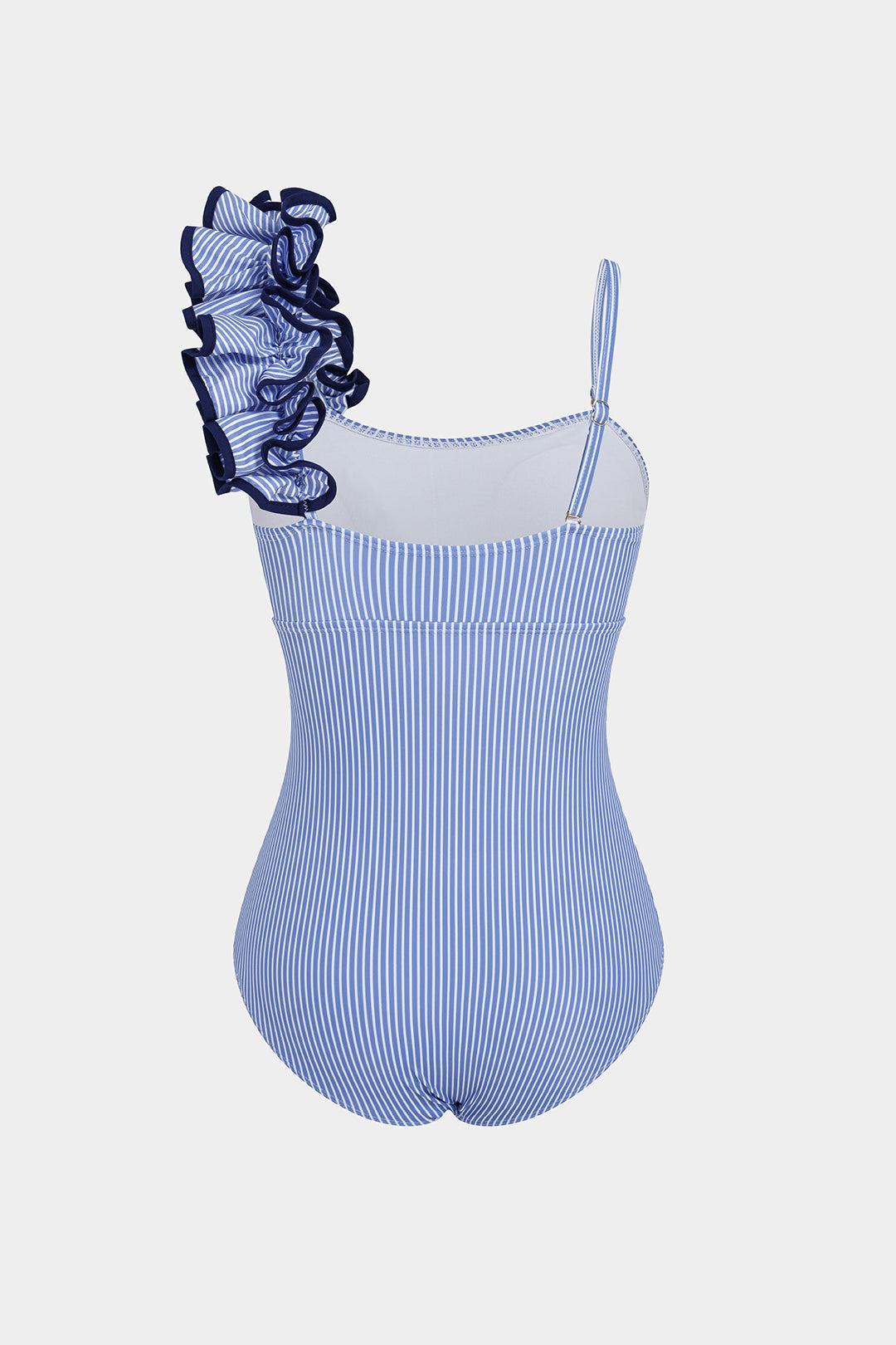 Gestreifter Bodysuit mit Kontrastdruck, asymmetrischem Wellensaum und Rückenausschnitt