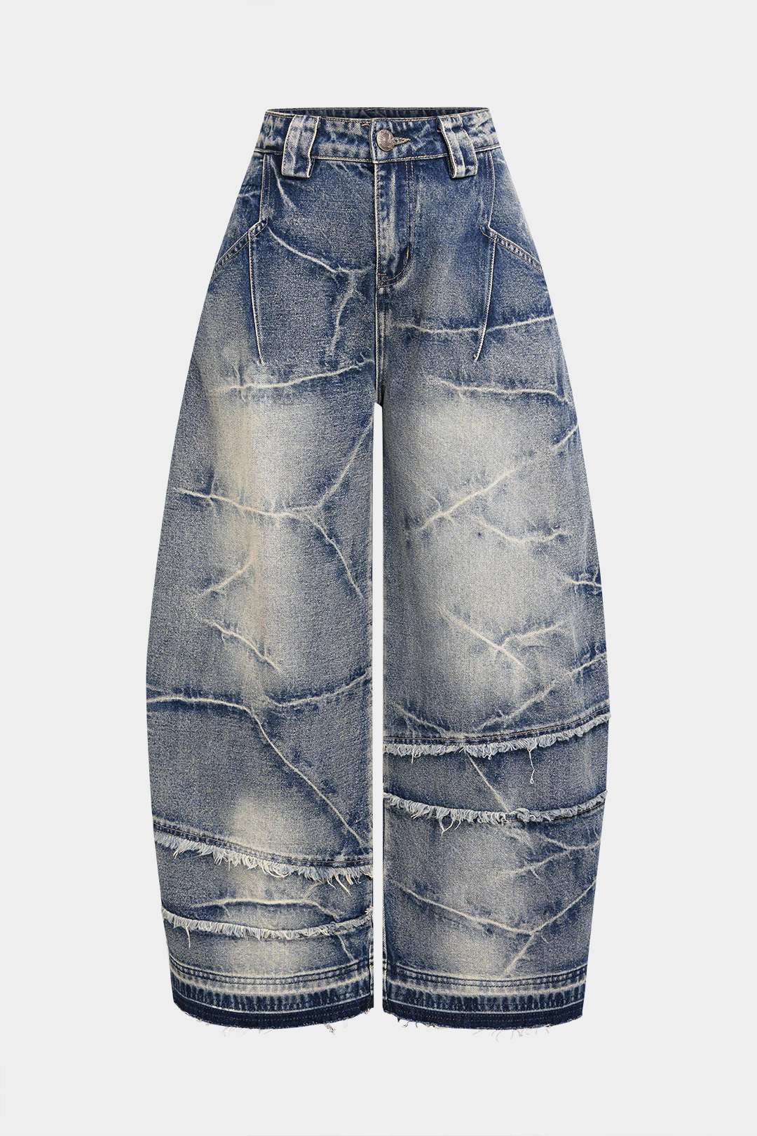 Jeans larges asymétriques en denim effiloché