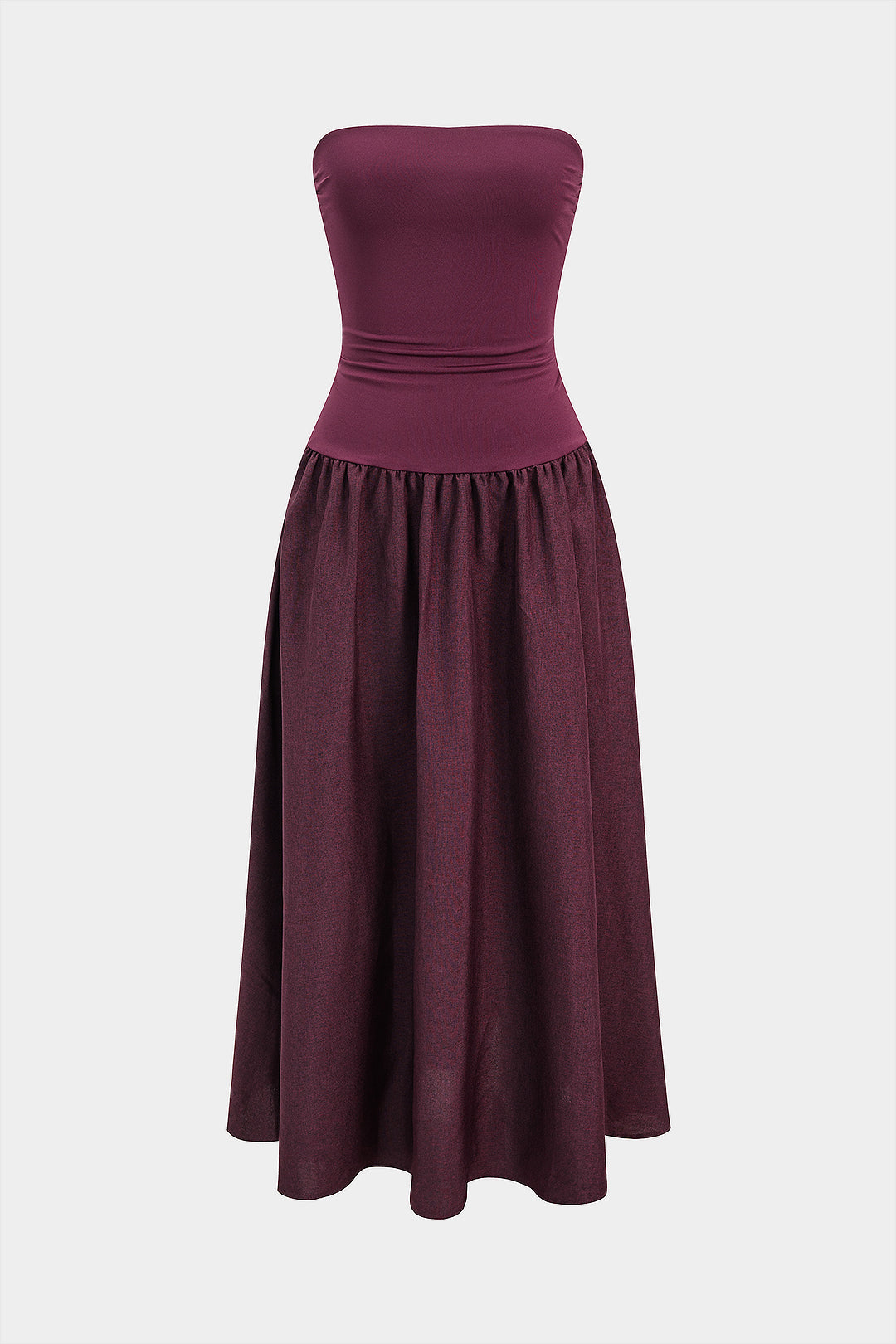 Trägerloses gerafftes ärmelloses Maxikleid