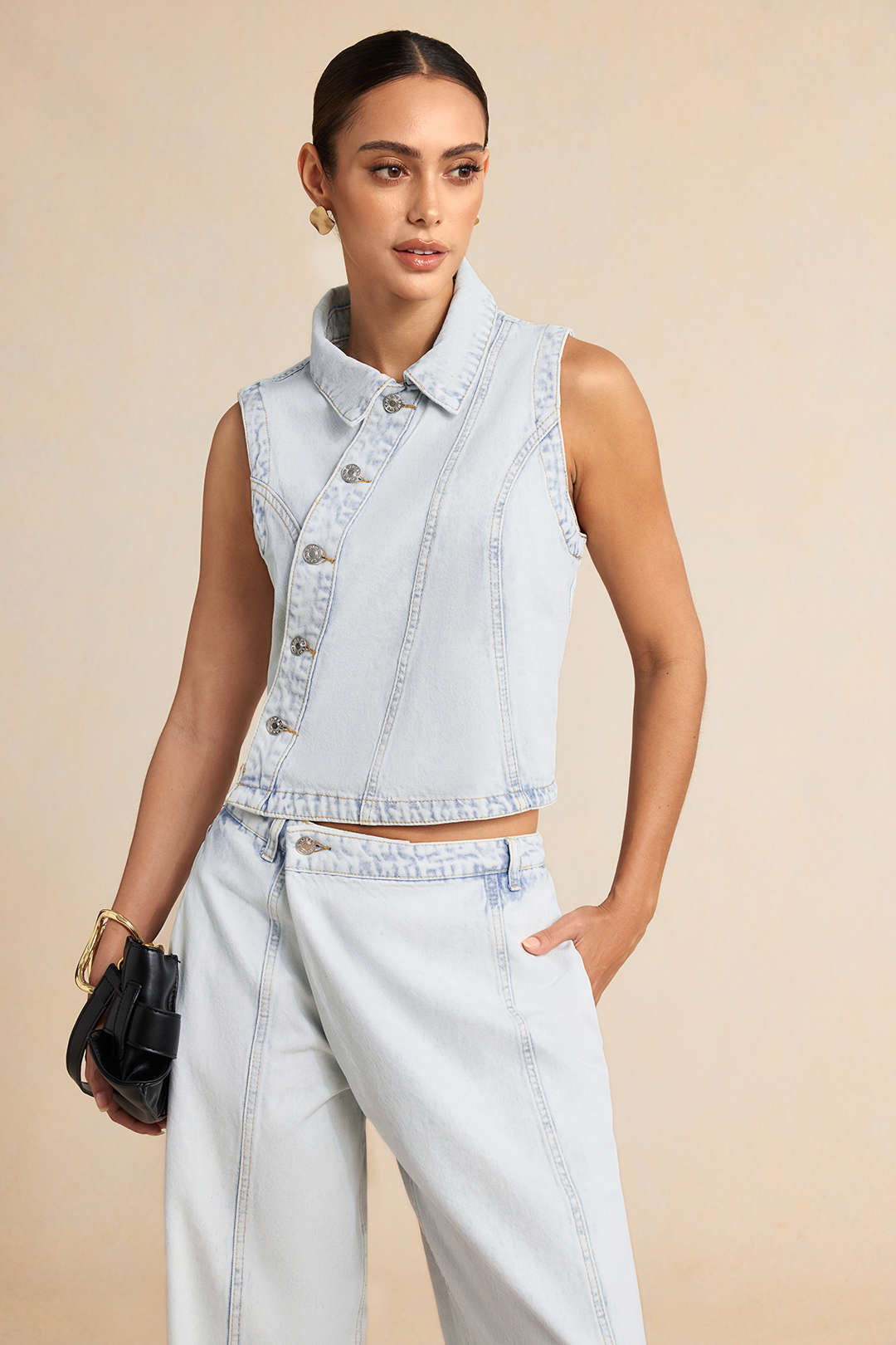 Denim Asymmetrical Button Tank Top