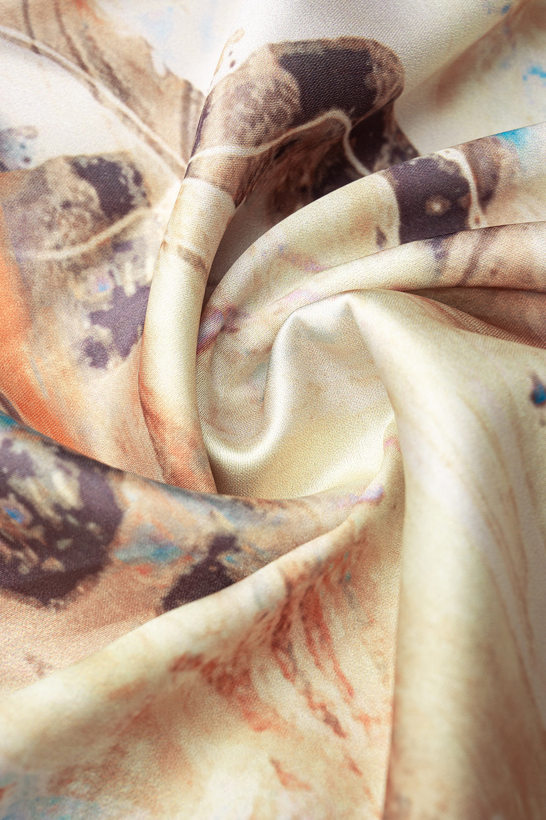 Midi-Kleid mit Marmor-Print aus Satin, Korsett und gerafftem Oberteil ohne Ärmel