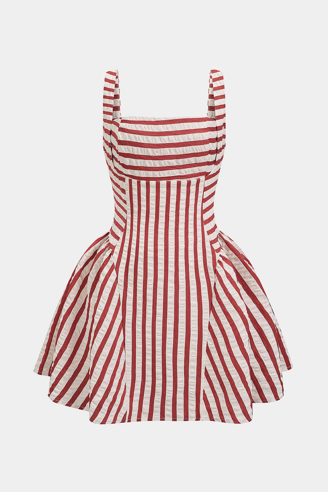 Gestreiftes ärmelloses Minikleid mit eckigem Ausschnitt und Raffungen